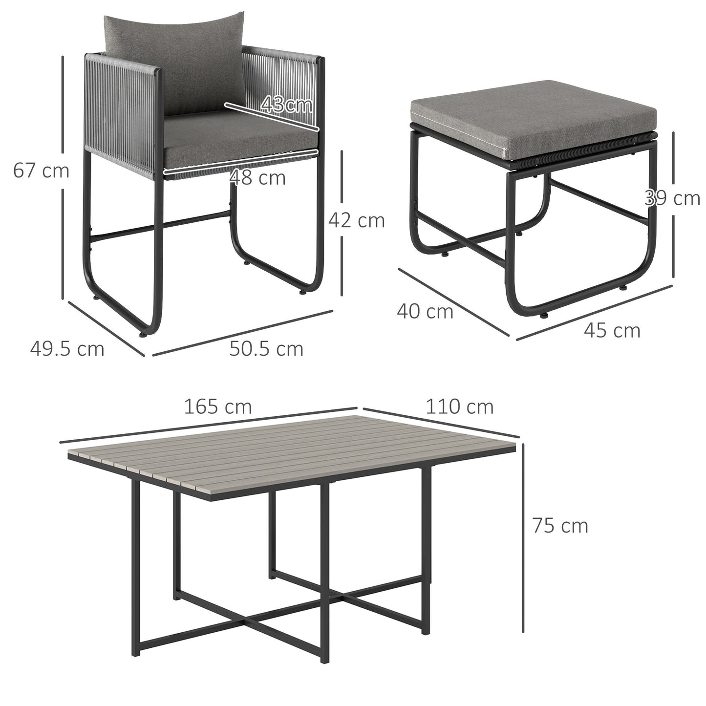 Outsunny 10 Seater Rattan Cube Garden Furniture Set With Cushions 6 Armchairs 4 Stools Wood Grain Table Grey