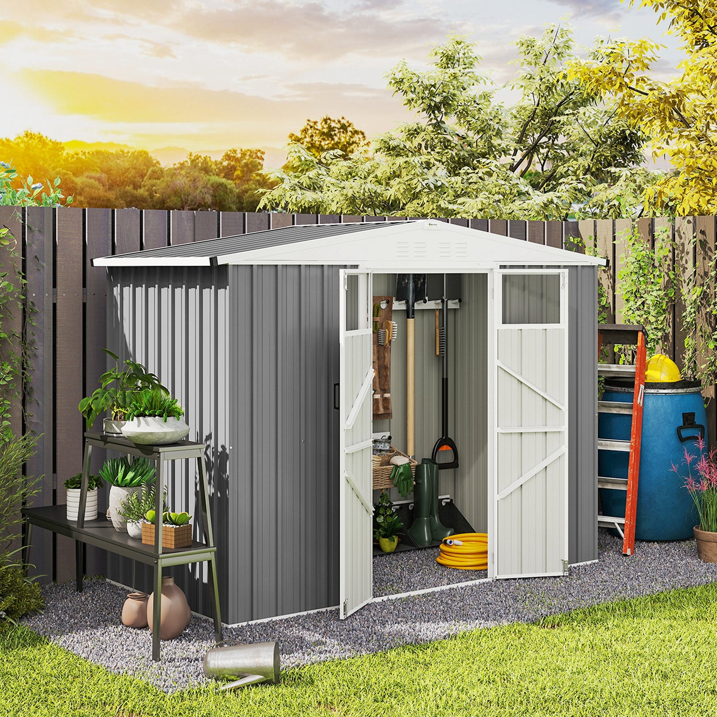 Outsunny 8 X 4 Ft Metal Garden Shed With Window 4 Vents Lockable Door Waterproof Galvanised Steel Tool Storage Shed