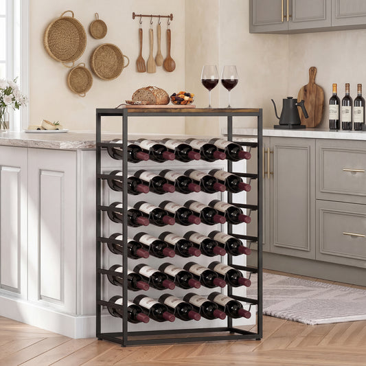 HOMCOM 30 Bottles Wine Rack 6 Tier Free Standing Wine Storage Holder With Wood Effect Tabletop Rustic Brown