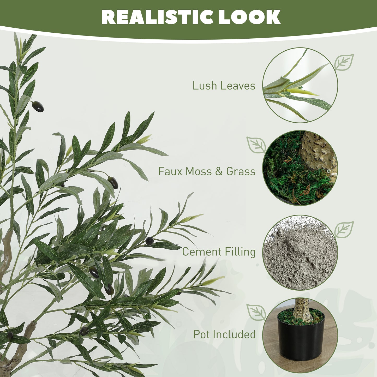 HOMCOM Set of Two Silk Leaf Artificial Olive Trees With Realistic Foliage in Cement Pots
