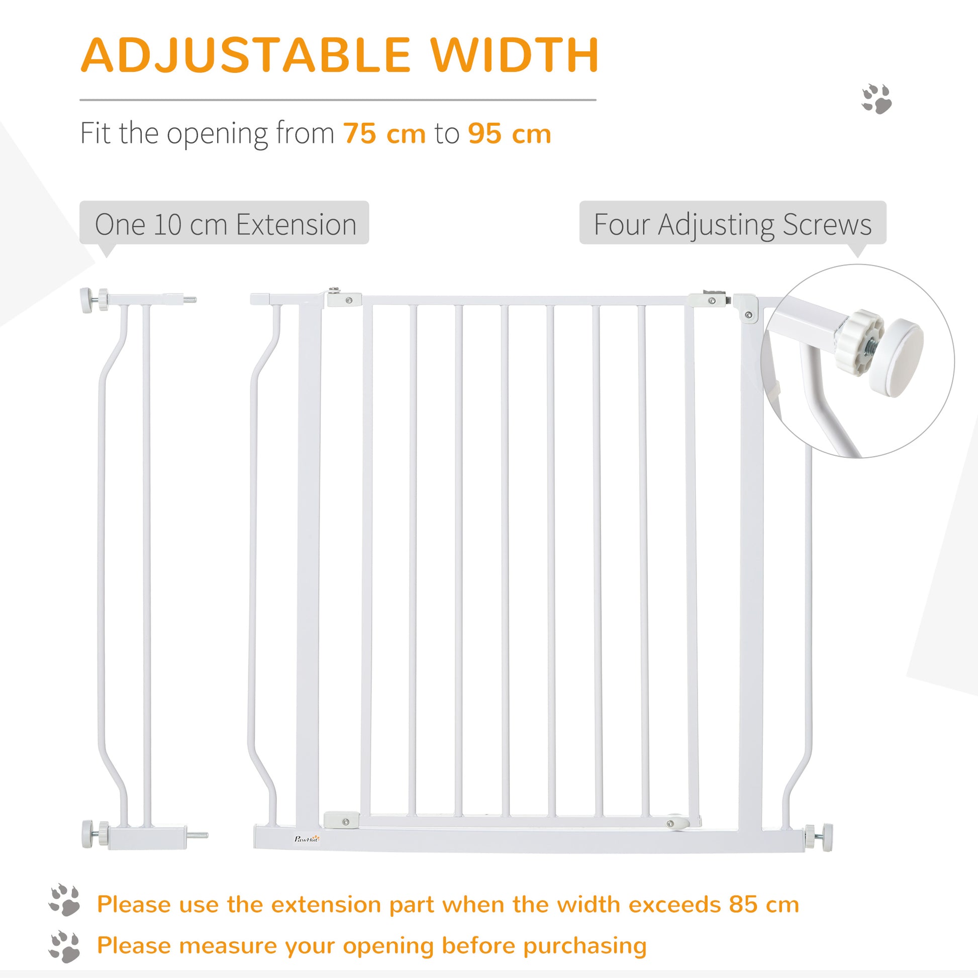 PawHut Adjustable Pressure-Mounted Dog Safety Gate with Dual Access Door - White - ALL4U RETAILER LTD