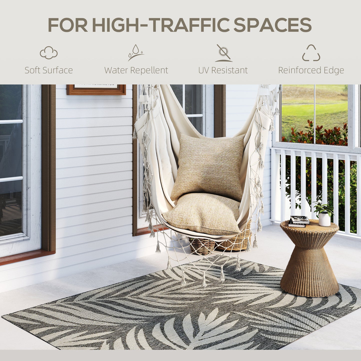 HOMCOM UV Resistant Indoor Outdoor Area Rug 170 x 120 cm Grey Easy Care Machine Washable
