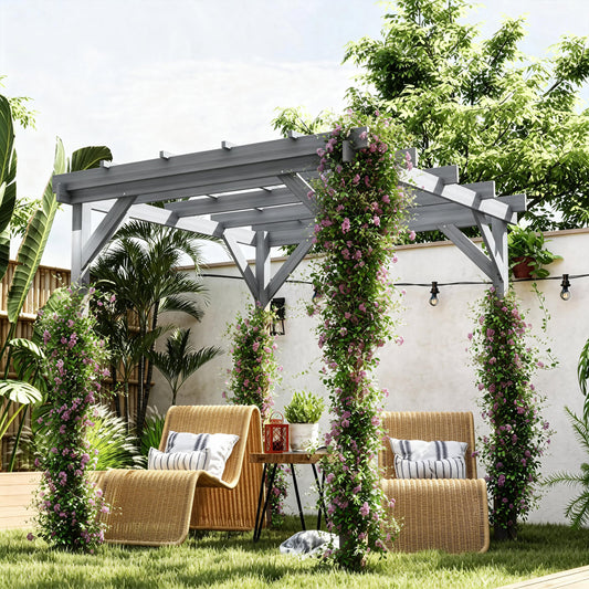 Outsunny 2x2m Wooden Pergola Kit For Garden Gazebo Shelter With Stable Frame For Climbing Vines Grey