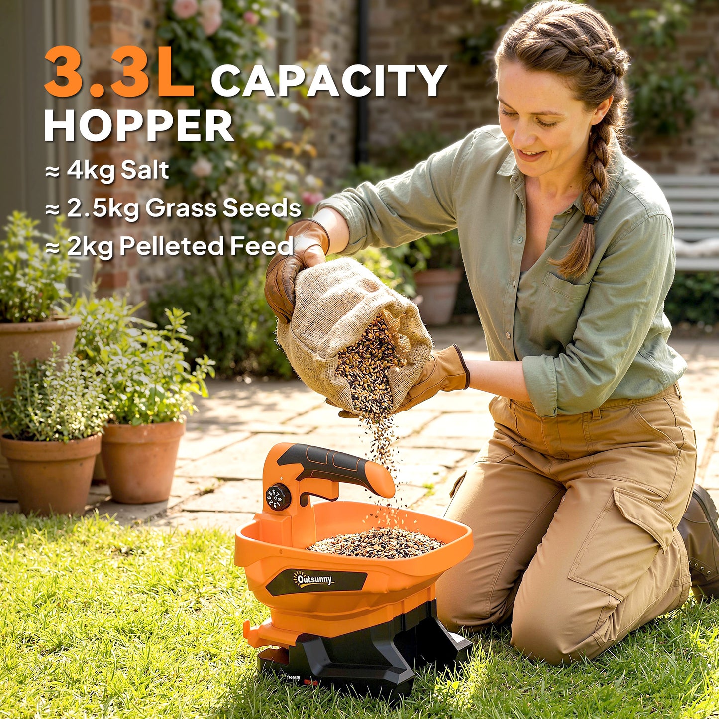 Outsunny Cordless Seed Spreader 3.3L Handheld With Adjustable Scatter Width And Flow USB Charging