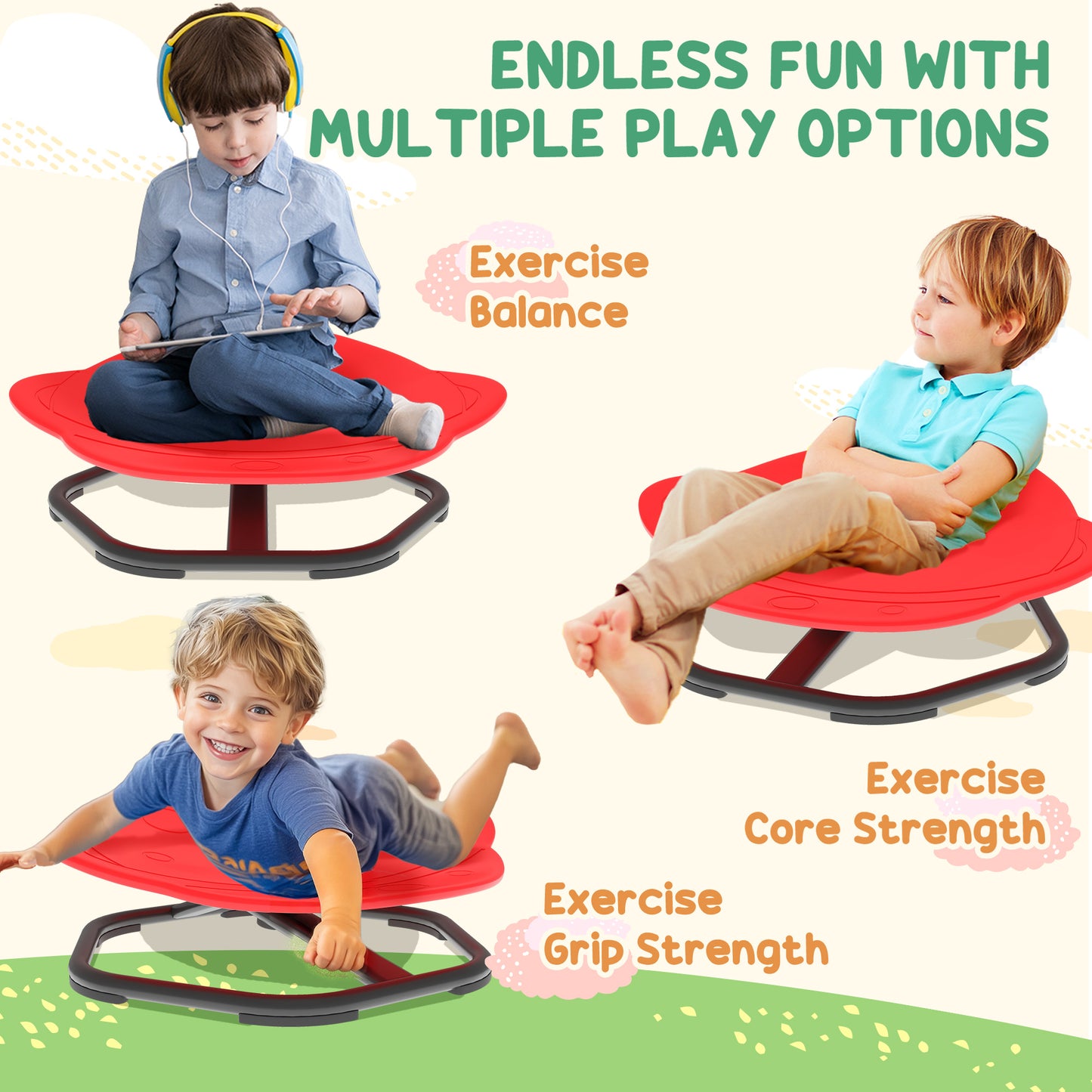 Aiyaplay Planet Shaped Kids Swivel Chair for Sensory Spinning Balance and Coordination Training Red