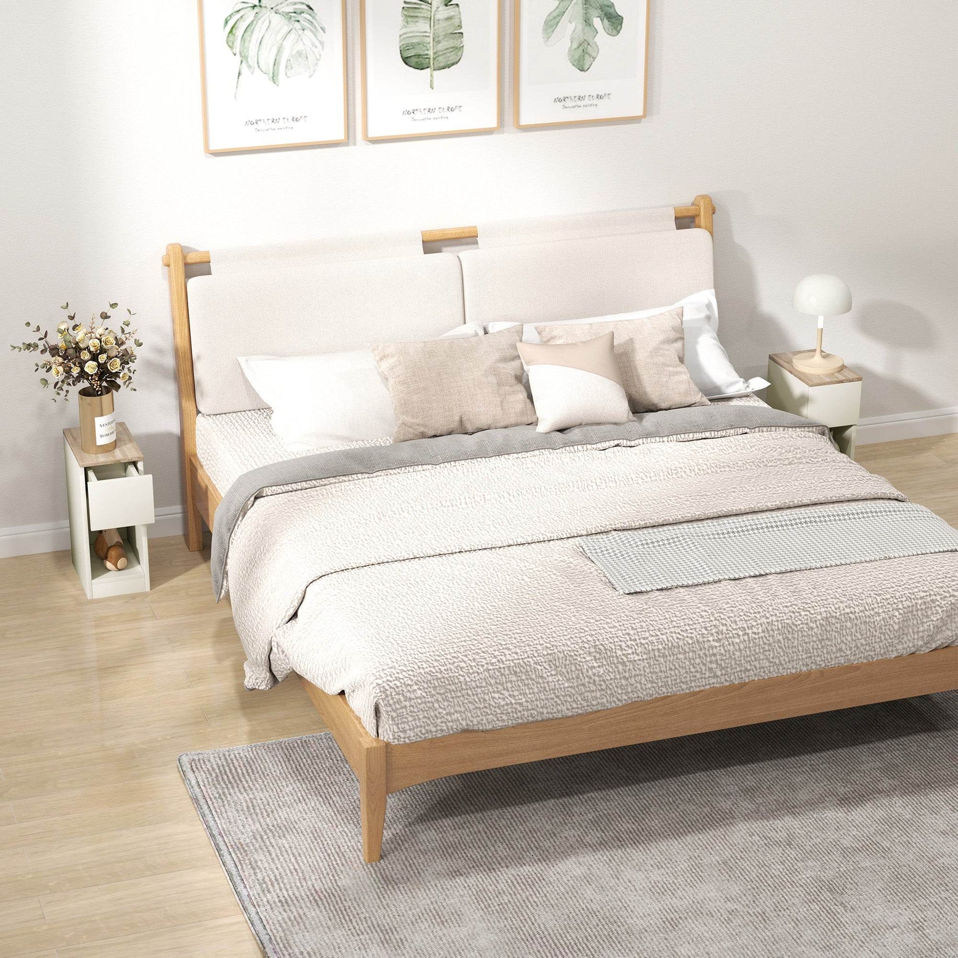 Set of 2 Modern White Storage Nightstands with Drawer and Shelf - ALL4U RETAILER LTD