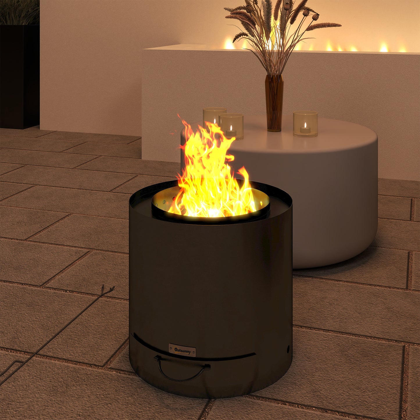 Outsunny Metal Wood Burning Fire Pit With Poker Portable Outdoor Patio Black Powder Coated Finish