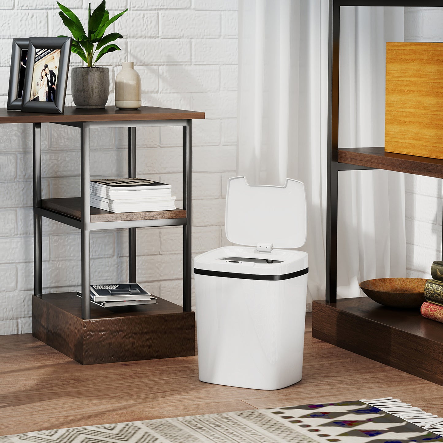 Homcom 15L Sensor Bin Touchless Kitchen Bin Battery Operated Automatic Open Easy Clean White