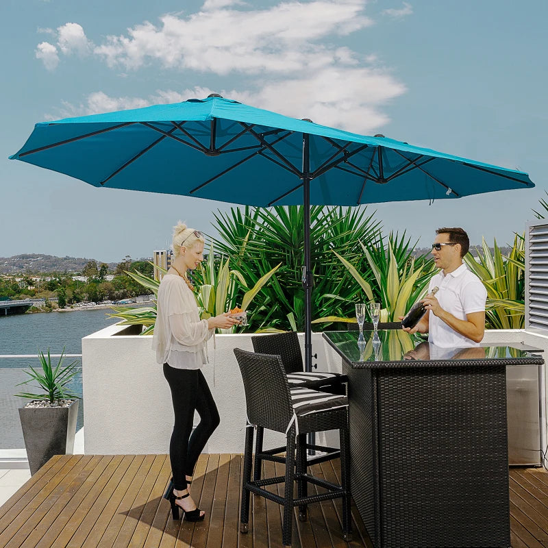 Outsunny 4.6m Double-Sided Patio Parasol Sun Umbrella-Blue - UV Protection, Extra Large Outdoor Canopy for Events and Gatherings - ALL4U RETAILER LTD