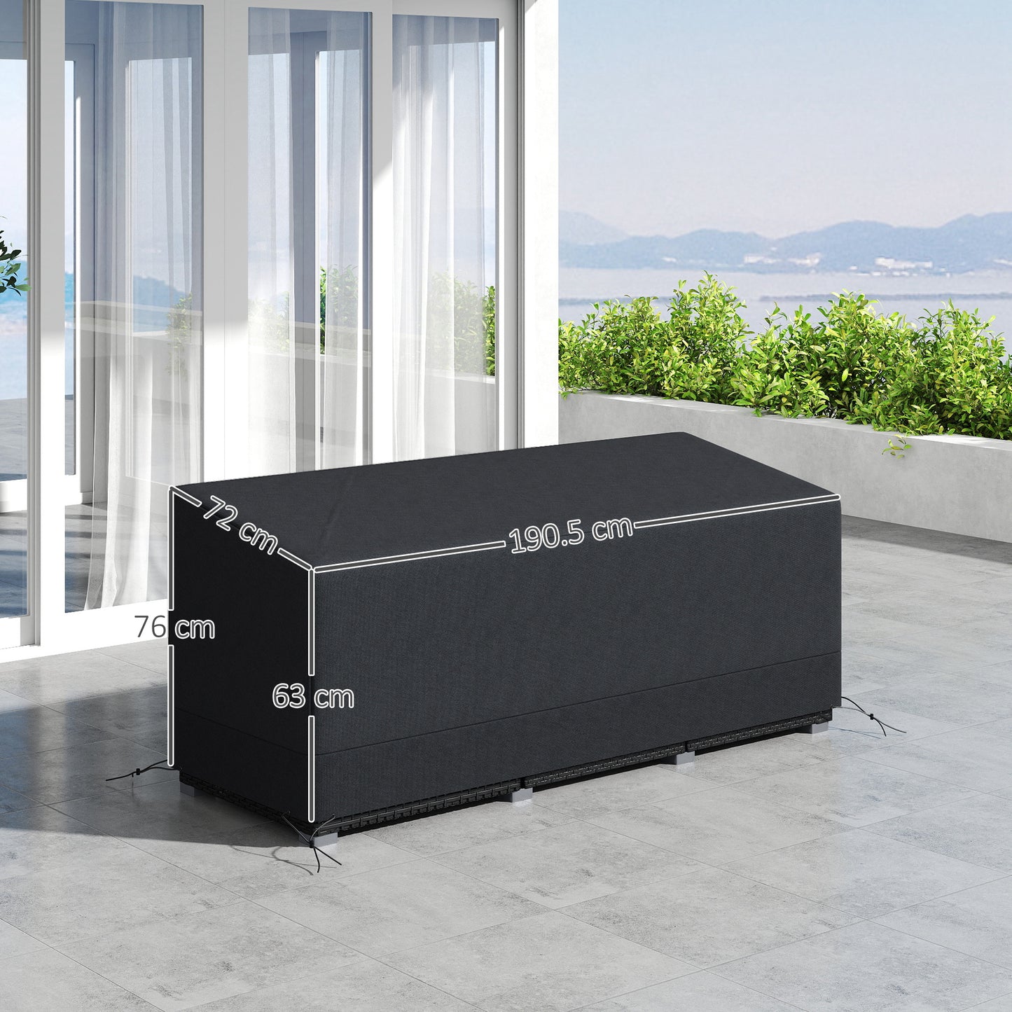 Outsunny Rectangular Patio Furniture Cover Waterproof for 3 Seater Bistro Set 190x72x76cm UV 600D Oxford Black