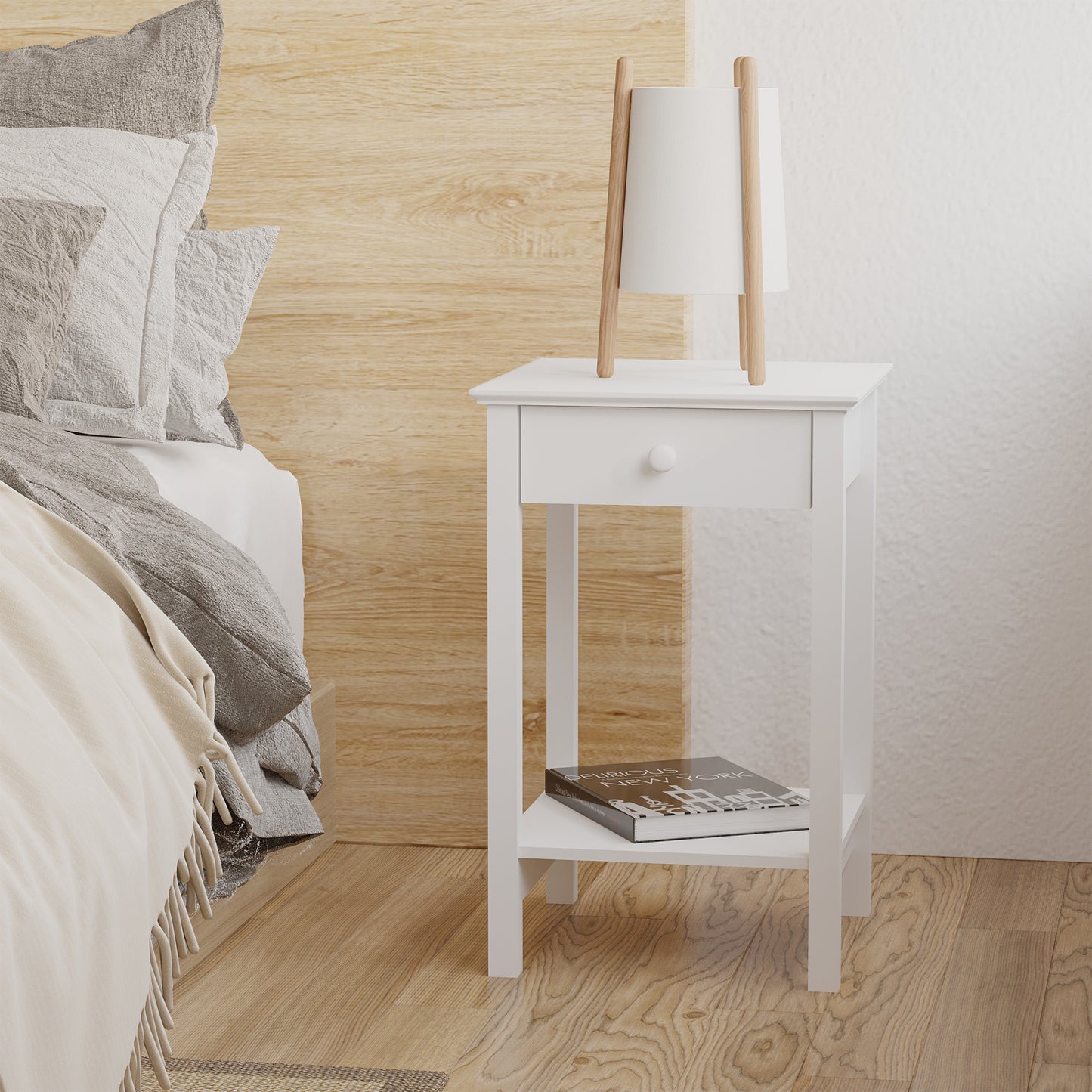 HOMCOM White Bedside Table Set Of 2 With Drawer And Storage Shelf Wooden Nightstand For Bedroom And Living Room
