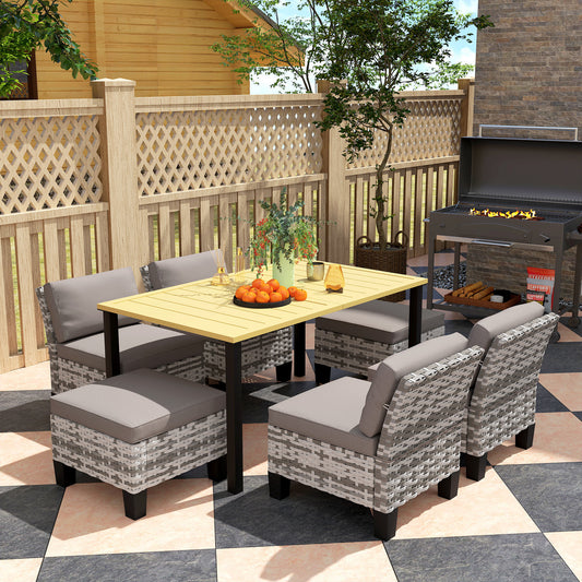 Outsunny Seven Piece Rattan Dining Set Grey Outdoor Patio Table With Parasol Hole