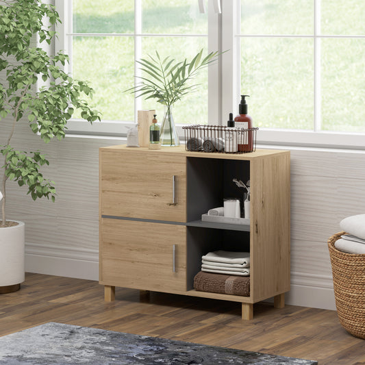 HOMCOM Freestanding Bathroom Cabinet With Open Compartments And Double Doors For Extra Storage