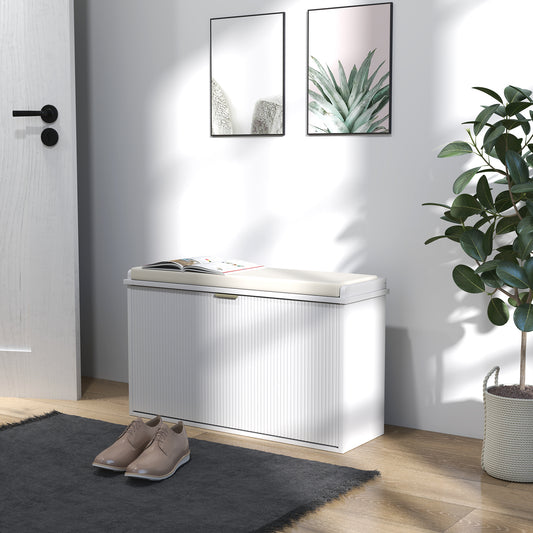 HOMCOM Elegant Eight Shoe Bench With Top Seat White Durable 120 Kg Weight Capacity And Flip Drawer Storage