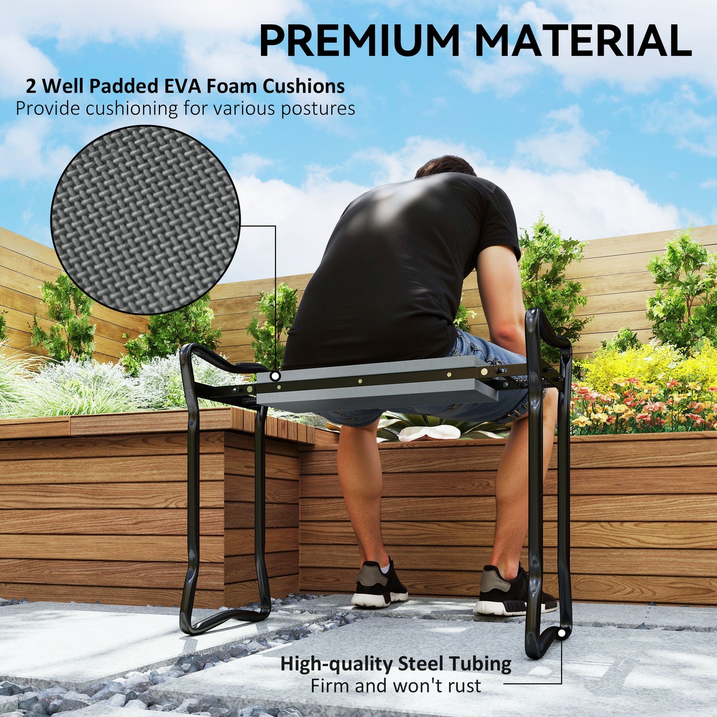Outsunny 2 In 1 Garden Kneeler Seat Foldable Bench With Kneeling Pad And Knee Protector Grey