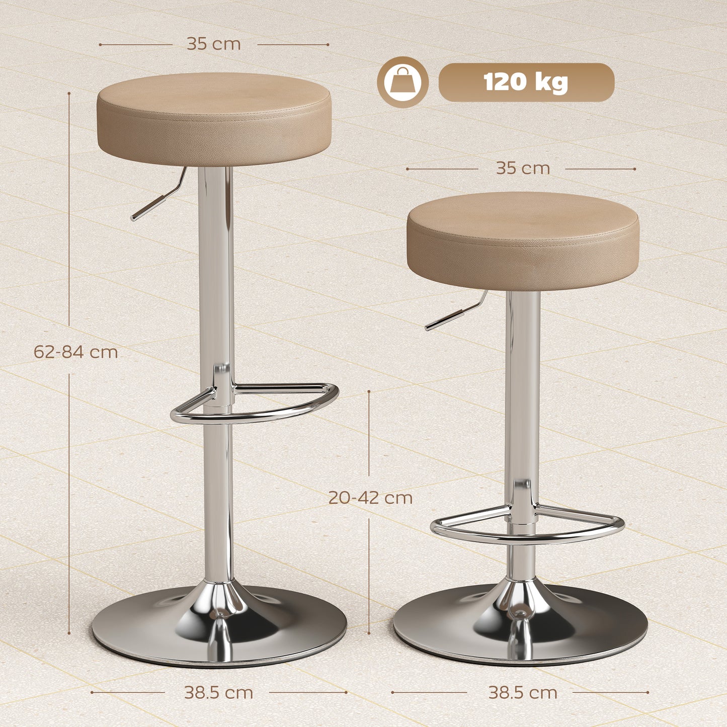 HOMCOM Bar Stools Set Of 2 Modern PU Leather Swivel Height Adjustable Breakfast Bar Chairs With Footrest Brown