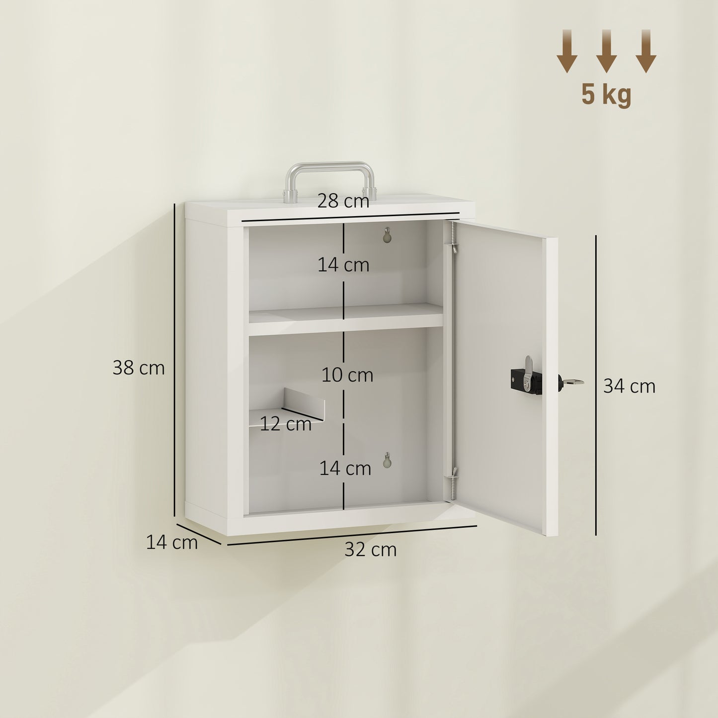 HOMCOM Wall Mount Medicine Cabinet With Combination Lock And Key Lock 3 Tier Steel First Aid Cabinet White
