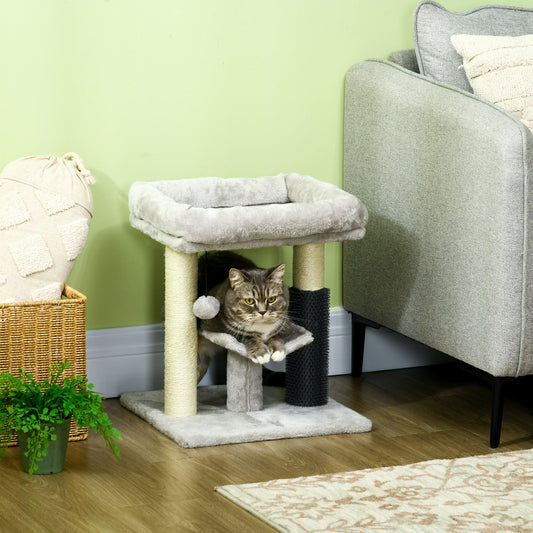 PawHut Small Cat Tree Tower w/ Scratching Posts, Bed, Perch, Self Groomer, Toy - ALL4U RETAILER LTD