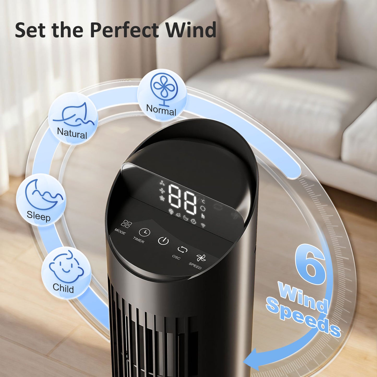 HOMCOM Tower Fan With WiFi App Control Remote Control 101.8 cm Standing Floor Cooling Fan Black
