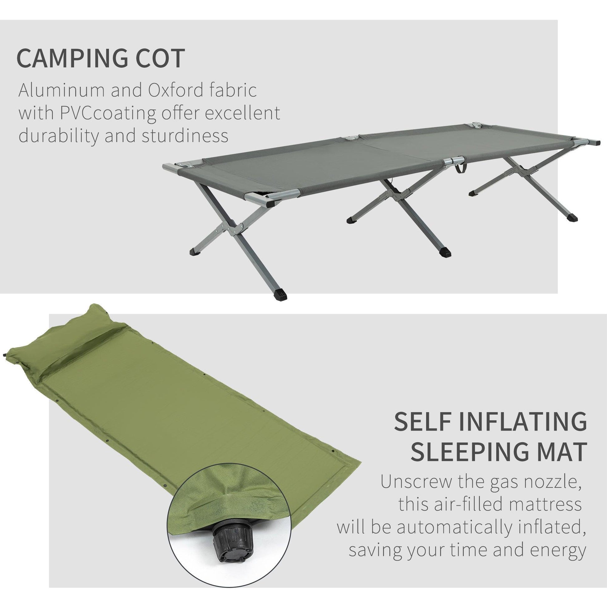 Outsunny Folding Camping Tent Cot, Portable Tent Shelter Combo with Self-Inflating Air Mattress Carry Bag for 1 Person - ALL4U RETAILER LTD