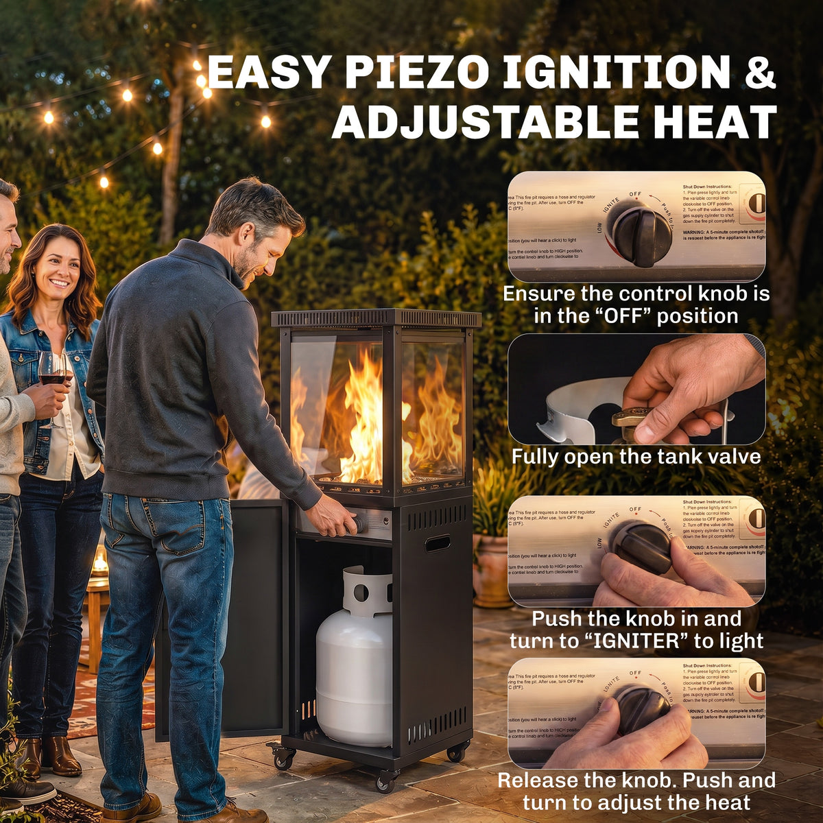Outsunny Portable 13 kW Propane Patio Heater with Wheels and Heat Control