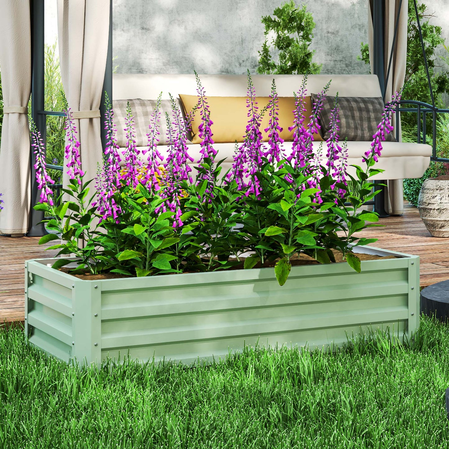 Outsunny Galvanised Raised Garden Bed For Herbs And Vegetables Outdoor Planter For Patio Balcony And Garden
