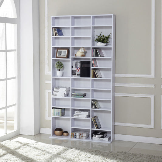 HOMCOM Height-Adjustable Media Storage Shelf for 1116 CDs, DVDs, and Books - White, 195 cm Tall - ALL4U RETAILER LTD