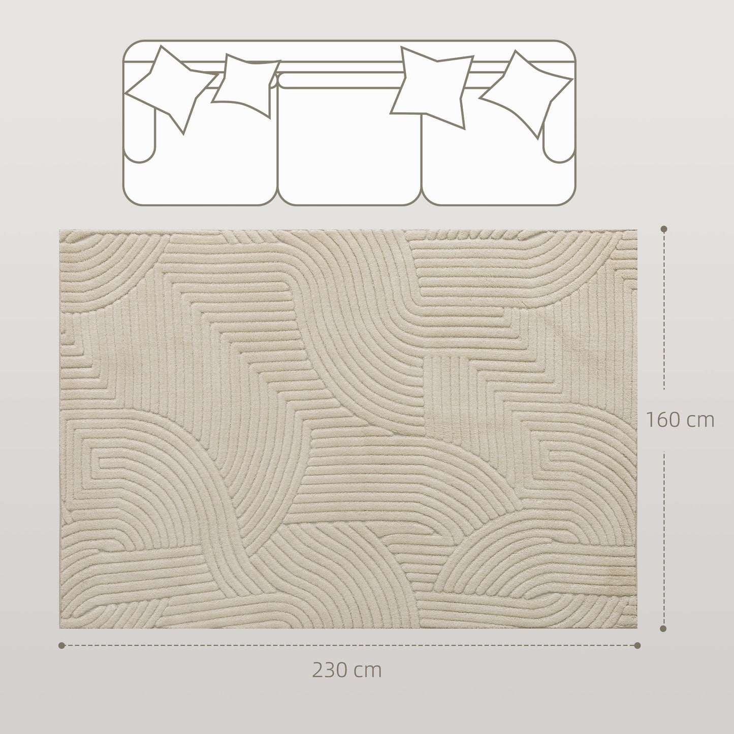 HOMCOM Modern Geometric Rug Thick Plush 15mm Foam Padding Non Slip Backing 230 x 160 Cm Cream Living Room Bedroom