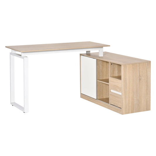 HOMCOM L-Shaped Home Office Desk with Storage Shelf and Drawer - ALL4U RETAILER LTD