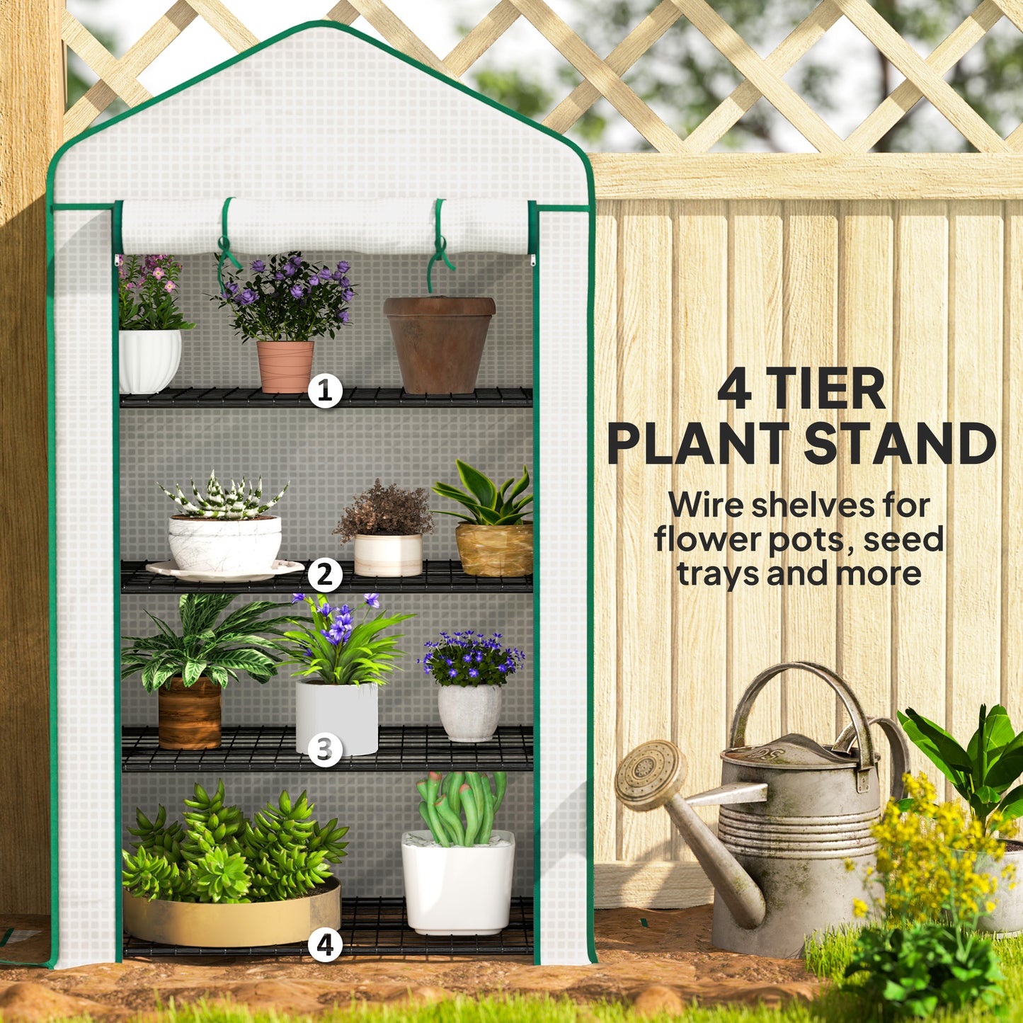 Outsunny Four Tier Mini Portable Greenhouse With Reinforced Plastic Cover For Indoor Windowsill Gardening