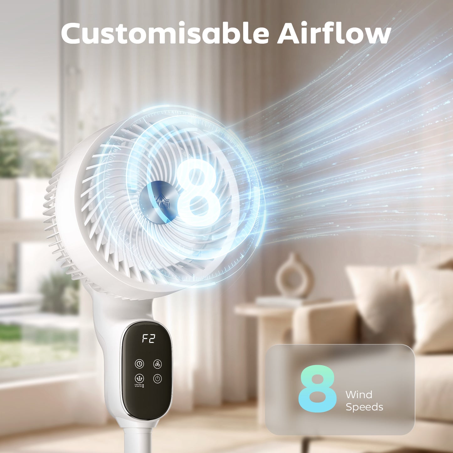 HOMCOM 20 Decibel Silent 39 Inch Standing Pedestal Fan with Remote Oscillating 8 Speeds Adjustable Height White