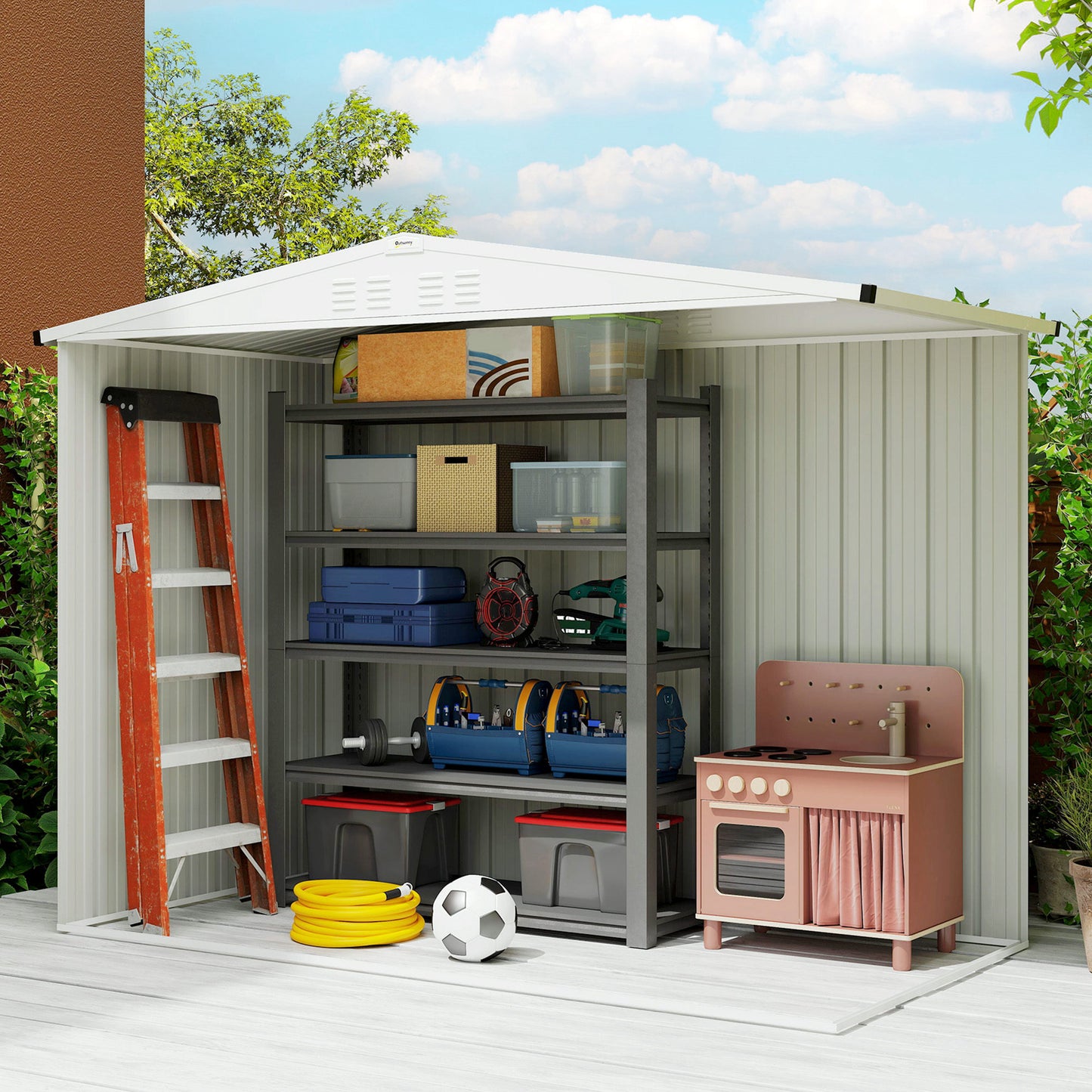 Outsunny 8 X 4 Ft Metal Garden Shed With Window 4 Vents Lockable Door Waterproof Galvanised Steel Tool Storage Shed