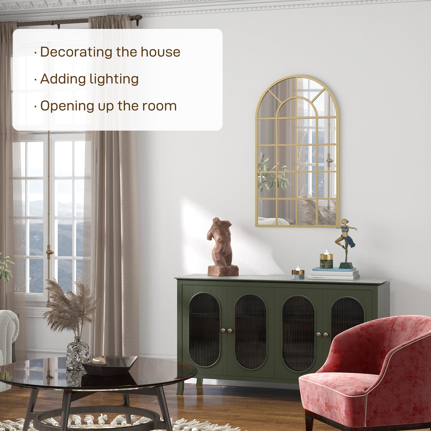 HOMCOM Arched Wall Mirror 110 x 65 cm For Bedroom And Living Room Modern Home Decor