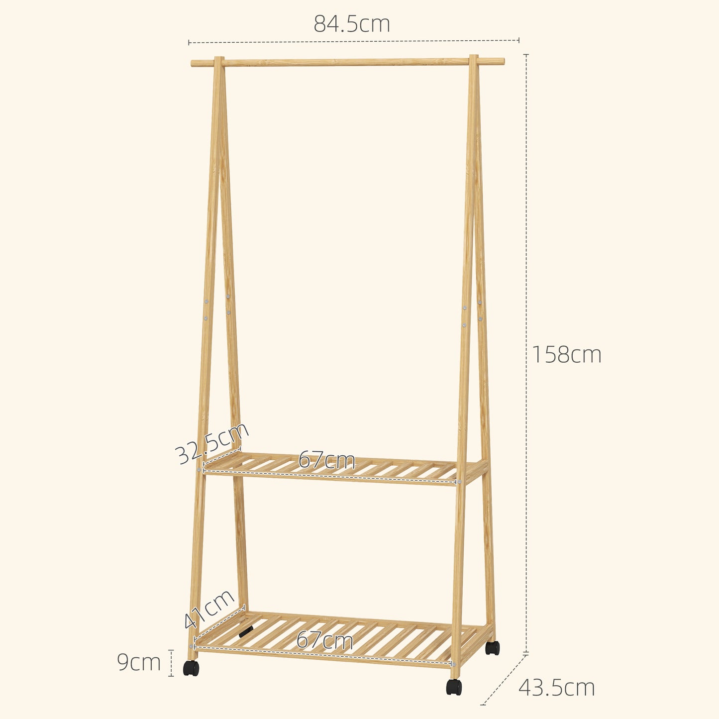HOMCOM Bamboo Clothes Rack With Shelves And Hooks A Frame Space Saving Organizer Wardrobe And Living Area Natural Finish