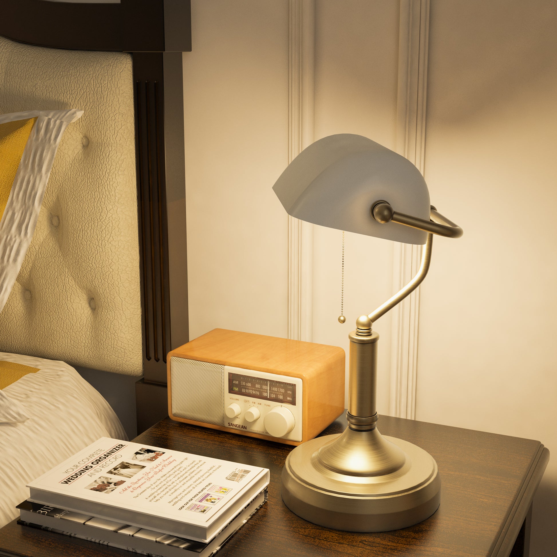 HOMCOM Vintage-Inspired Antique Bronze Banker’s Desk Lamp with White Glass Shade for Home Office - ALL4U RETAILER LTD