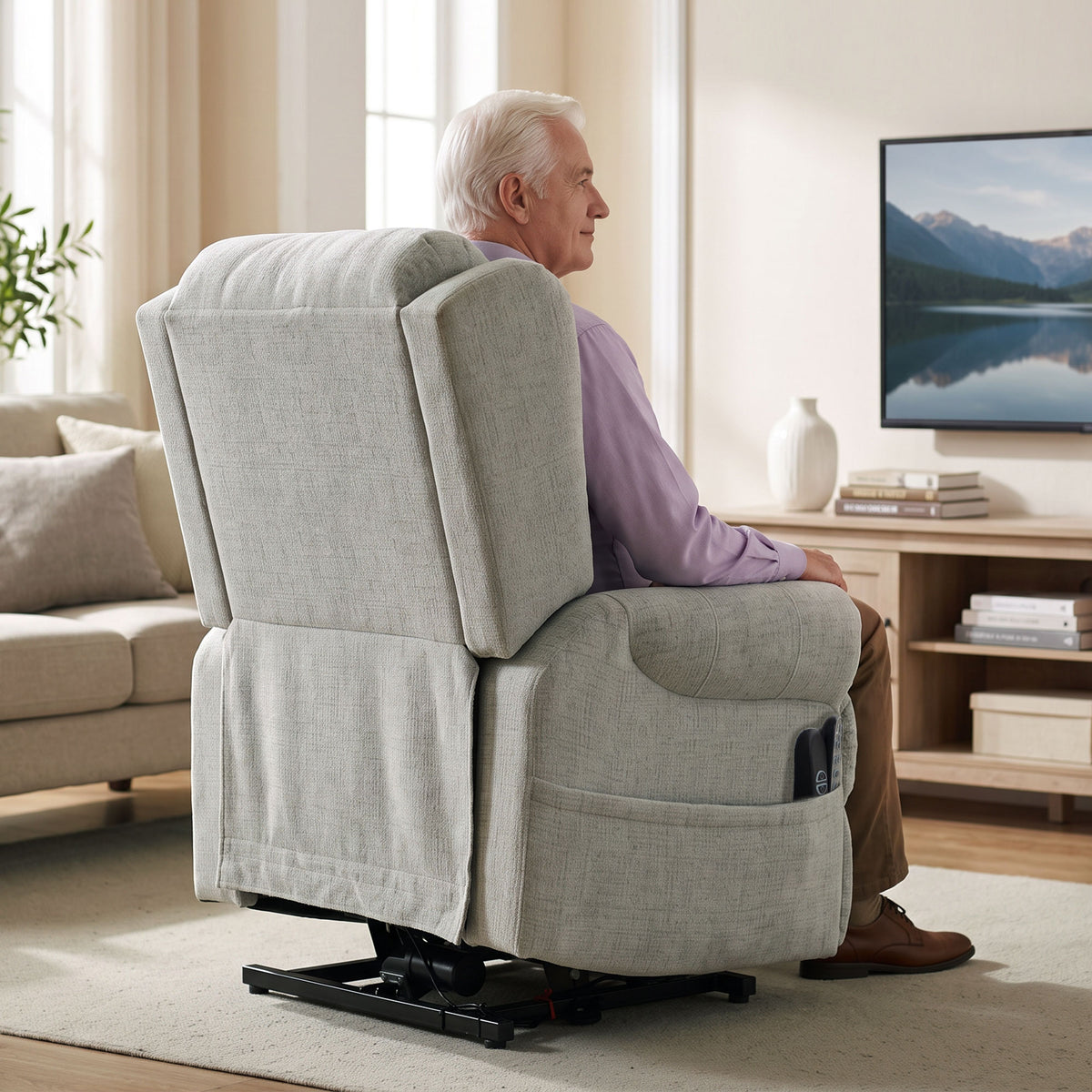 HOMCOM Chenille Power Lift Recliner Chair With Massage And Heat Light Grey