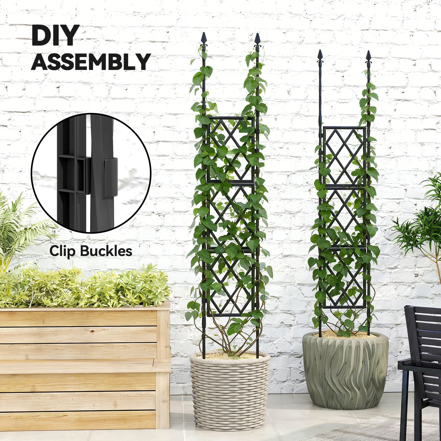 Outsunny Foldable Garden Trellis Lattice Climbing Support For DIY Assembly 85x197 Cm Black