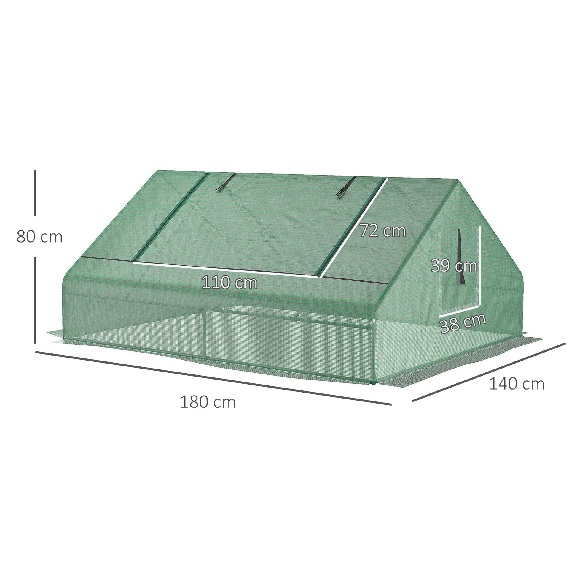 Outsunny 180 x 140 x 80cm Portable Mini Greenhouse with Zipped Windows, Green - ALL4U RETAILER LTD
