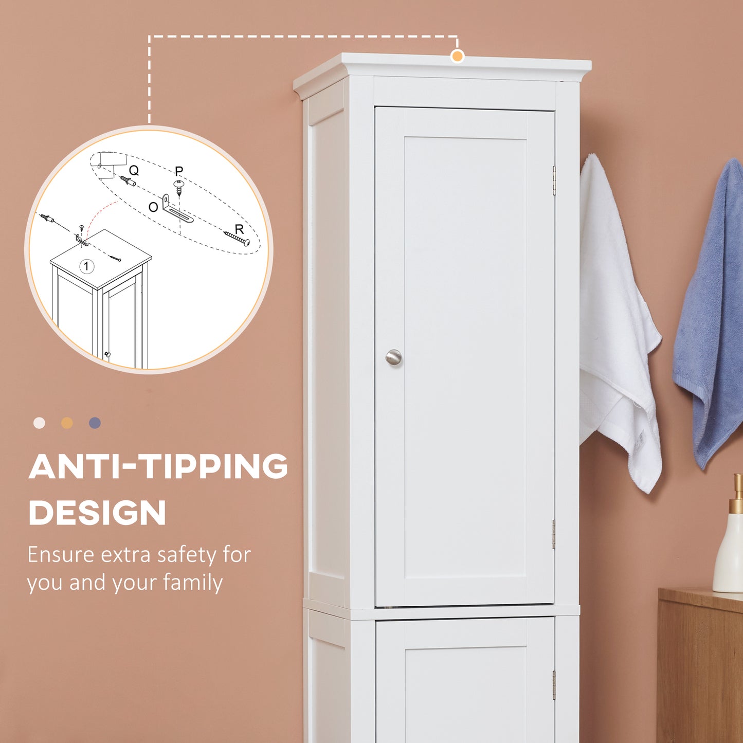 Kleankin Tall Bathroom Storage Unit Slim Cabinet With Adjustable Shelves And Double Doors White