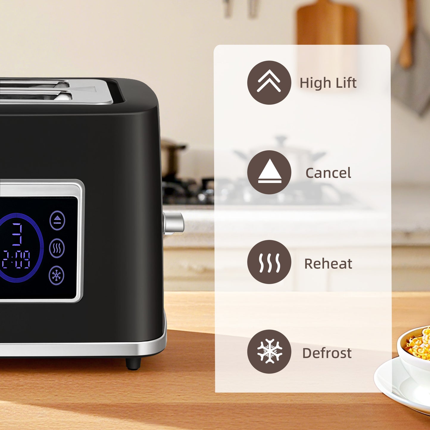 HOMCOM Touch Screen Kettle And Toaster Set Black With 3000W Fast Boil 1.7L Kettle And Six Temperature Presets