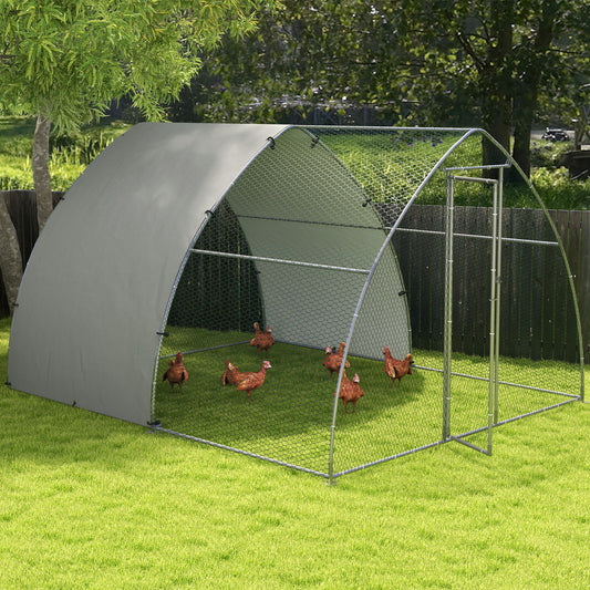 PawHut Spacious Galvanised Outdoor Chicken Coop for 8-12 Chickens, Hens, Ducks & Rabbits - 3 x 3.8 x 2.2m Silver Shelter - ALL4U RETAILER LTD