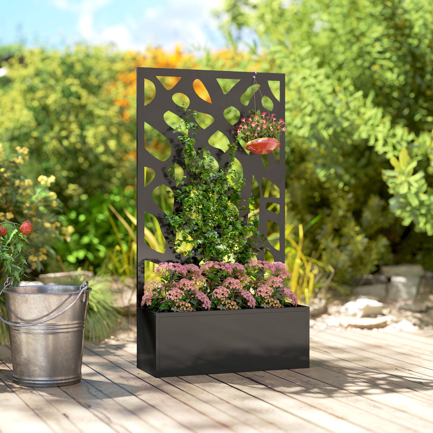 Outsunny Metal Raised Garden Bed With Trellis For Privacy Screen Outdoor Planter Box Elevated For Climbing Plants