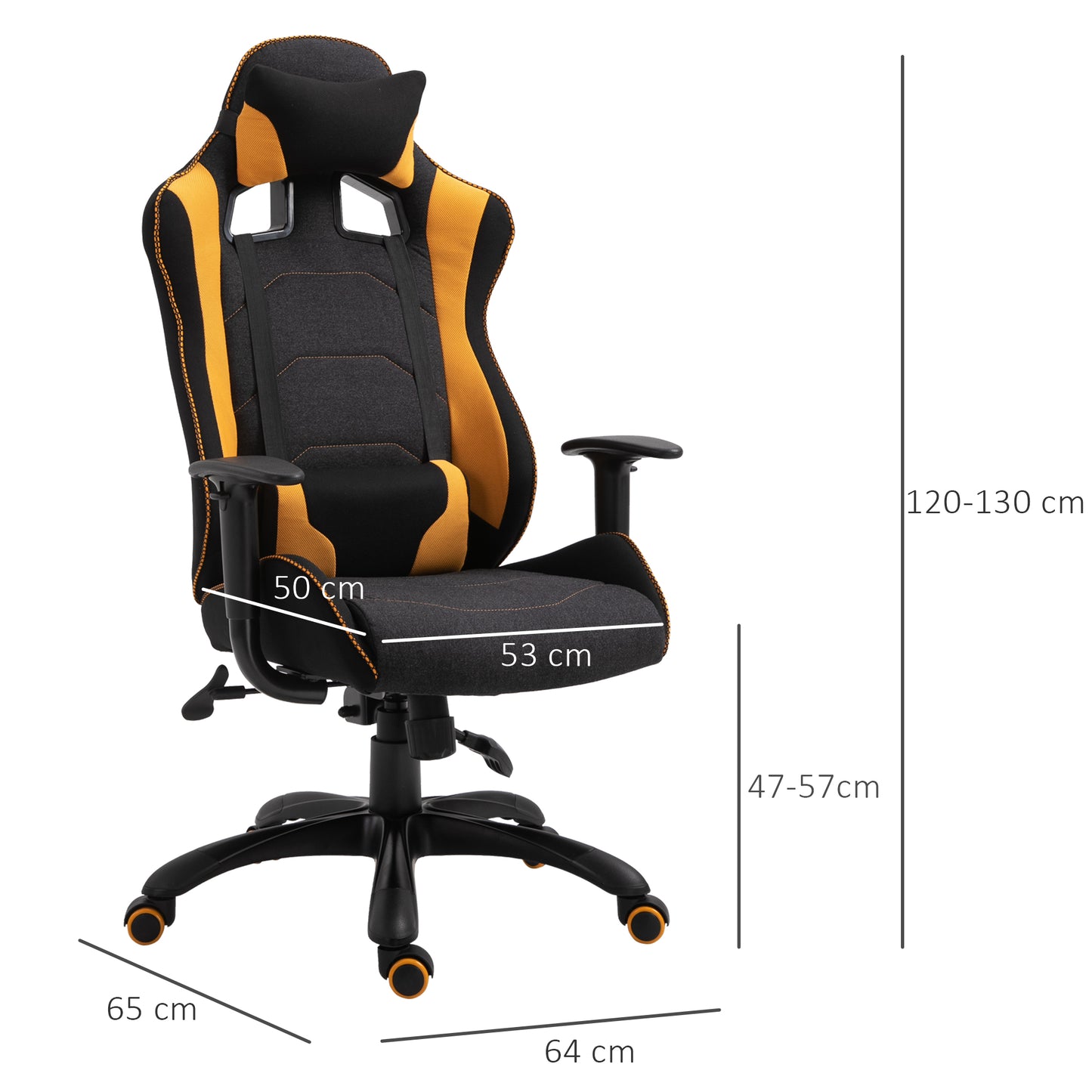 Vinsetto Ergonomic Racing Gaming Chair with Yellow Accents - 360° Swivel, Adjustable Height, Neck & Back Support - ALL4U RETAILER LTD