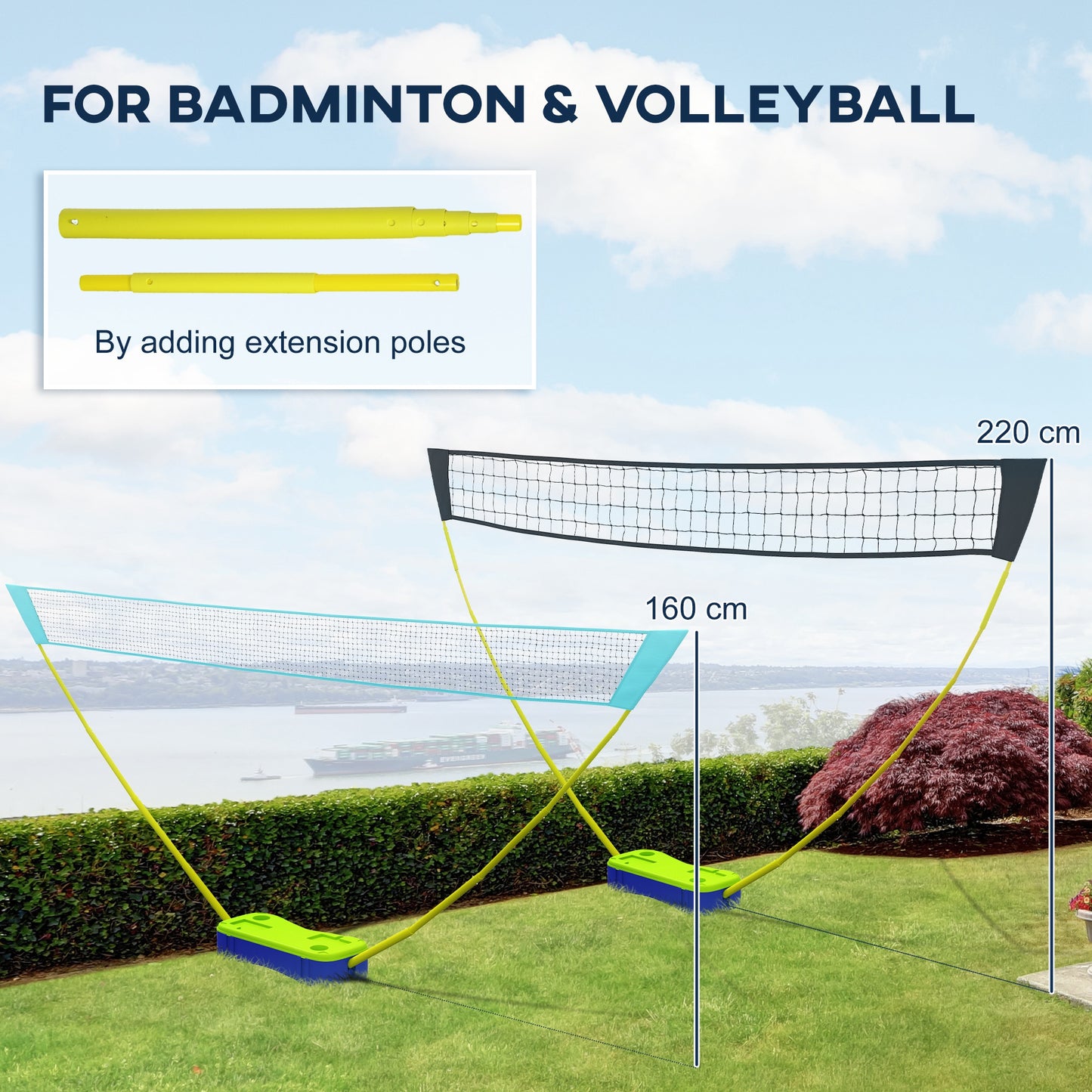 Outsunny Portable Badminton and Volleyball Set with Net, Rackets, Shuttlecocks, and Carry Bag for Outdoor Fun - ALL4U RETAILER LTD