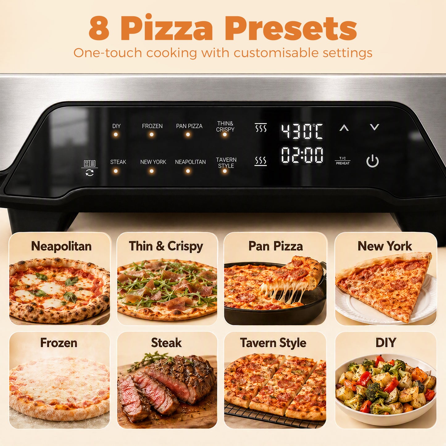 HOMCOM 12 Inch Electric Pizza Oven With 8 Preset Modes And Ceramic Stone