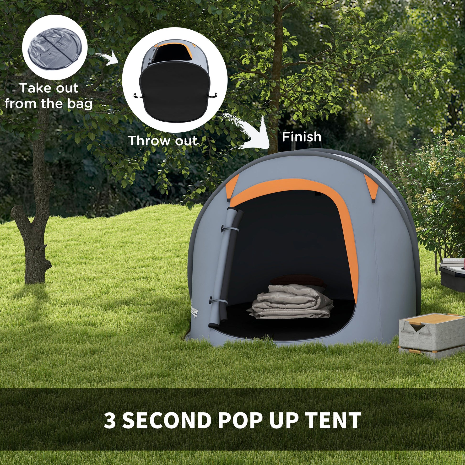 Outsunny Waterproof 2-Person Instant Pop-Up Tent with Carry Bag for Outdoor Adventures, Grey and Orange - ALL4U RETAILER LTD