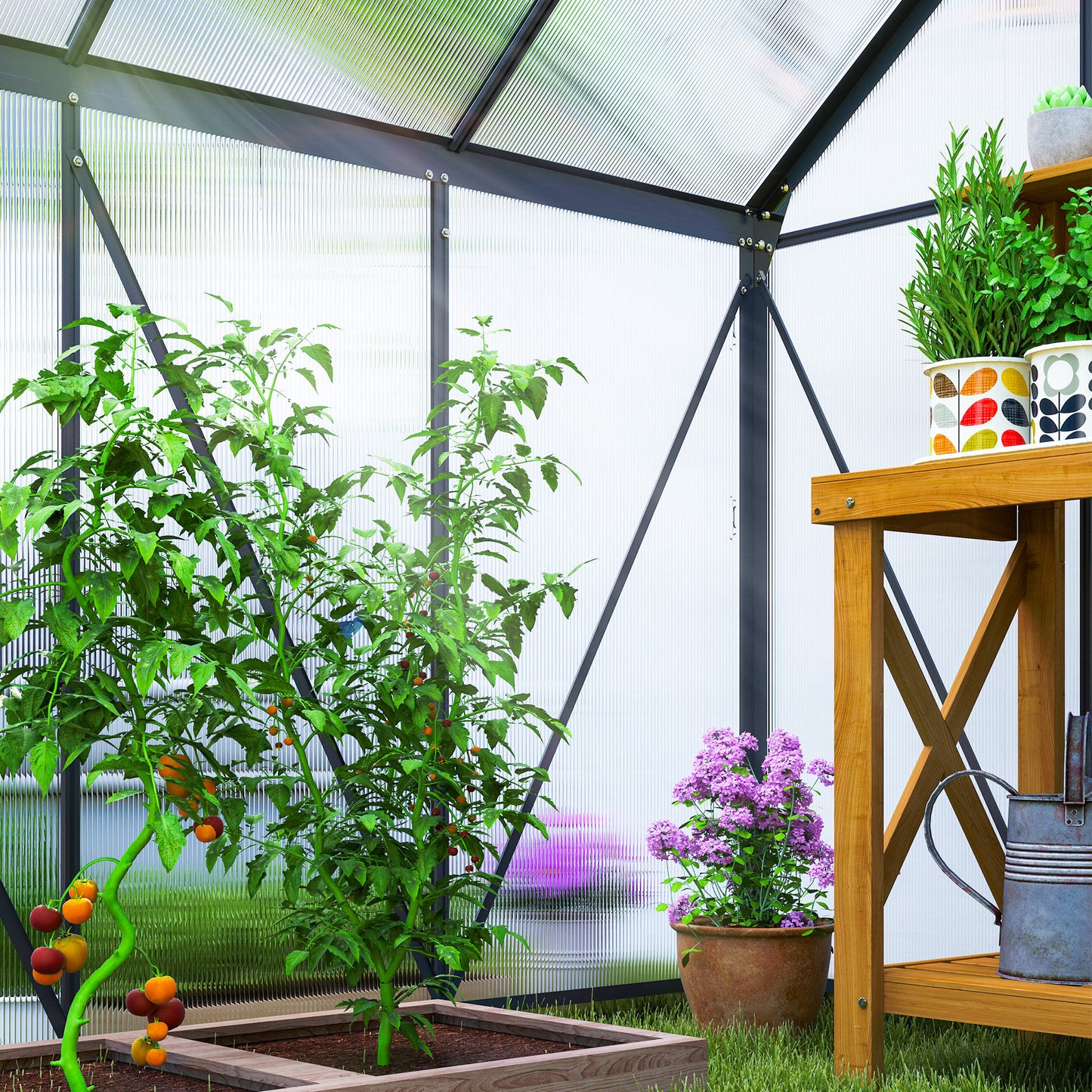 Outsunny 190 X 190 Cm Walk In Polycarbonate Greenhouse With Aluminium Frame For Garden Use