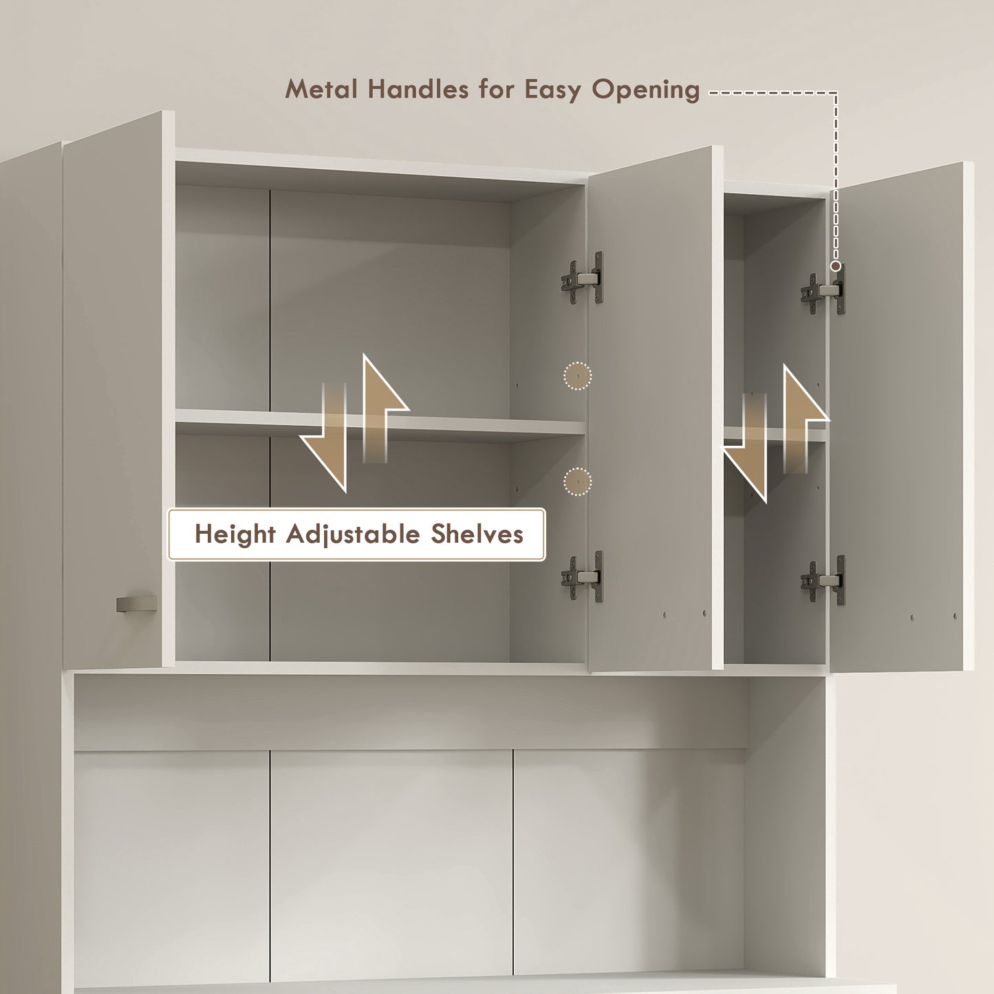 HOMCOM Freestanding Kitchen Pantry Storage Cabinet With Adjustable Shelves And Middle Worktop White