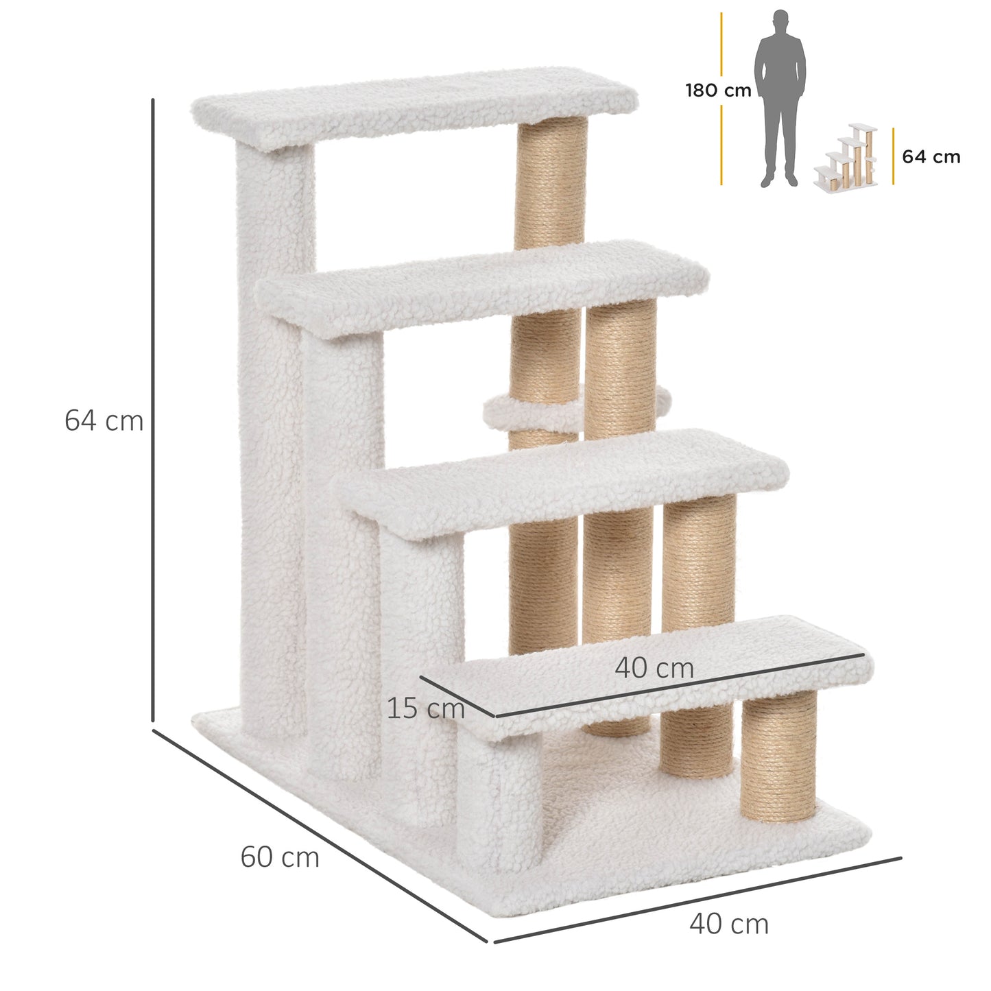 PawHut Multi-Level Cat Climbing Stairs with Scratching Posts and Play Features for Indoor Kittens and Elderly Cats, White - ALL4U RETAILER LTD