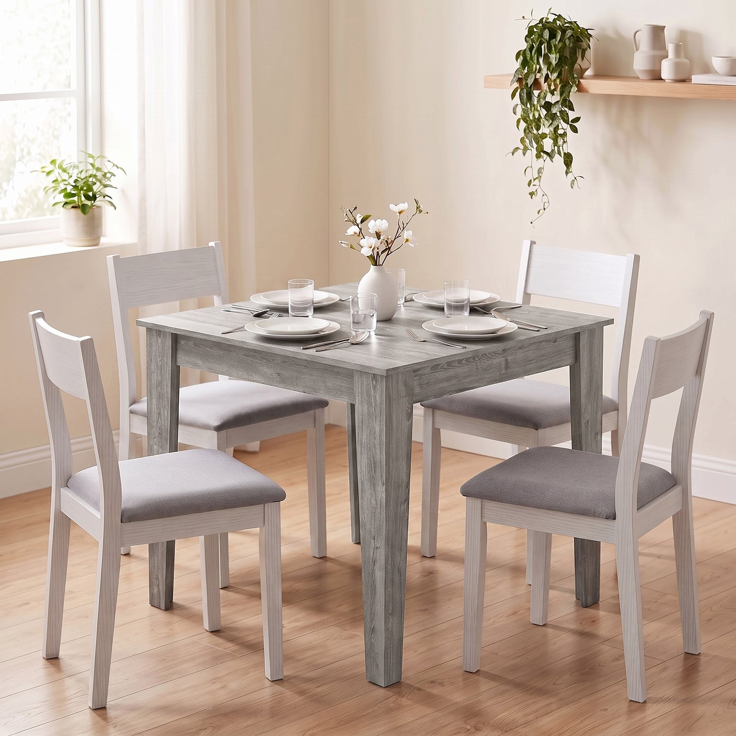 Homcom Square Dining Table For 4 Modern Grey Wood Effect Kitchen Table
